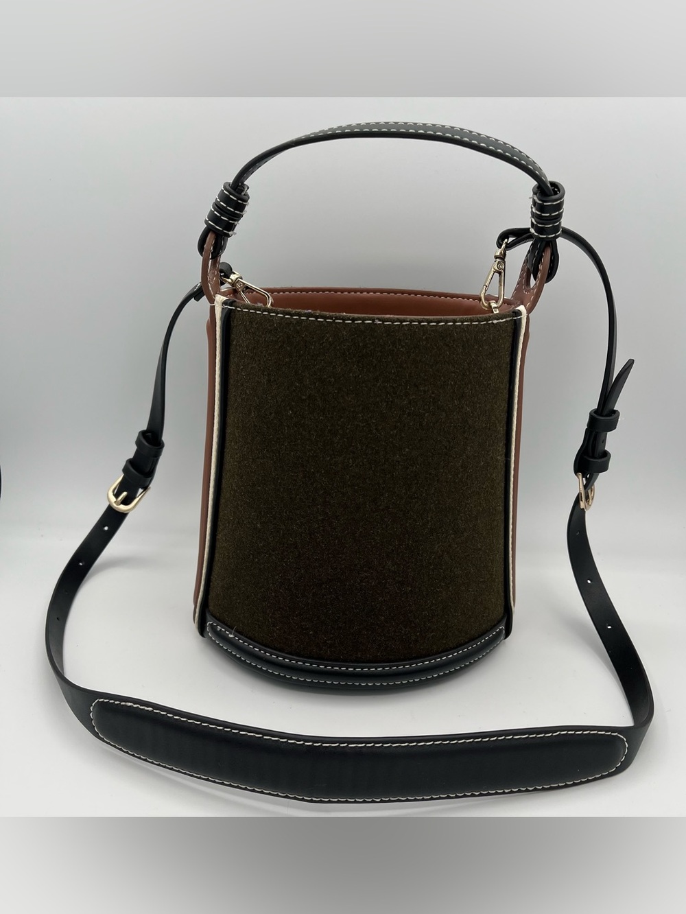 Women’s Olive Green/Black/Brown/Cream ZARA Bucket Crossbody Bag